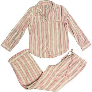 EUC Victoria's Secret flannel  2 tone pink silver striped pajamas Size M